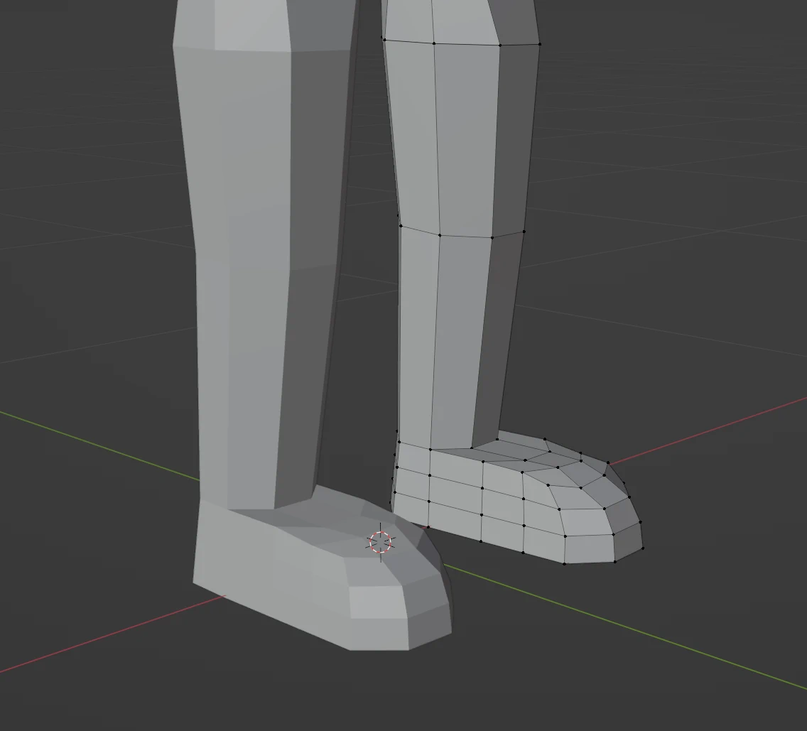 A close-up of the rounded-out feet