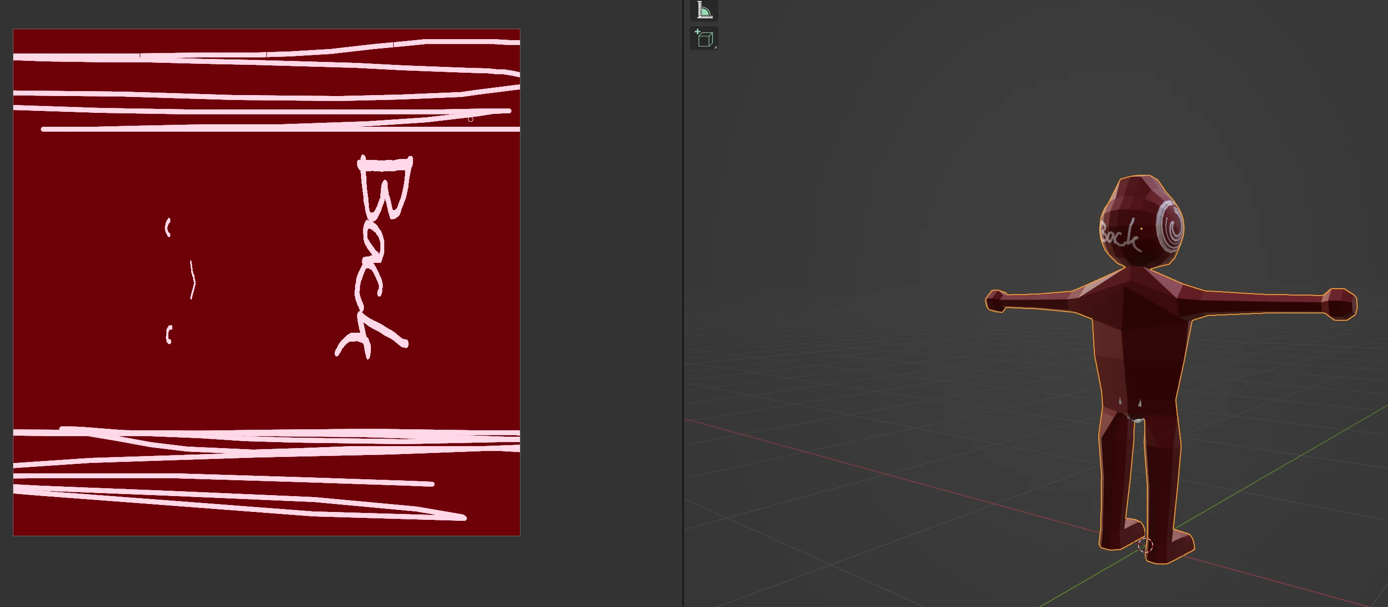 The textured character on the right and the texture of the character on the left