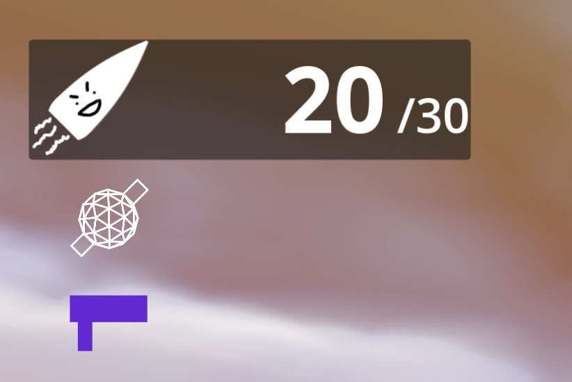 The weapons UI displaying the equipped weapon and two extra weapons accessible via quick change