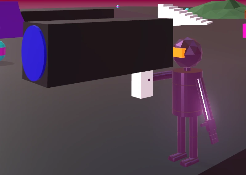 The character holding a massive rocket launcher