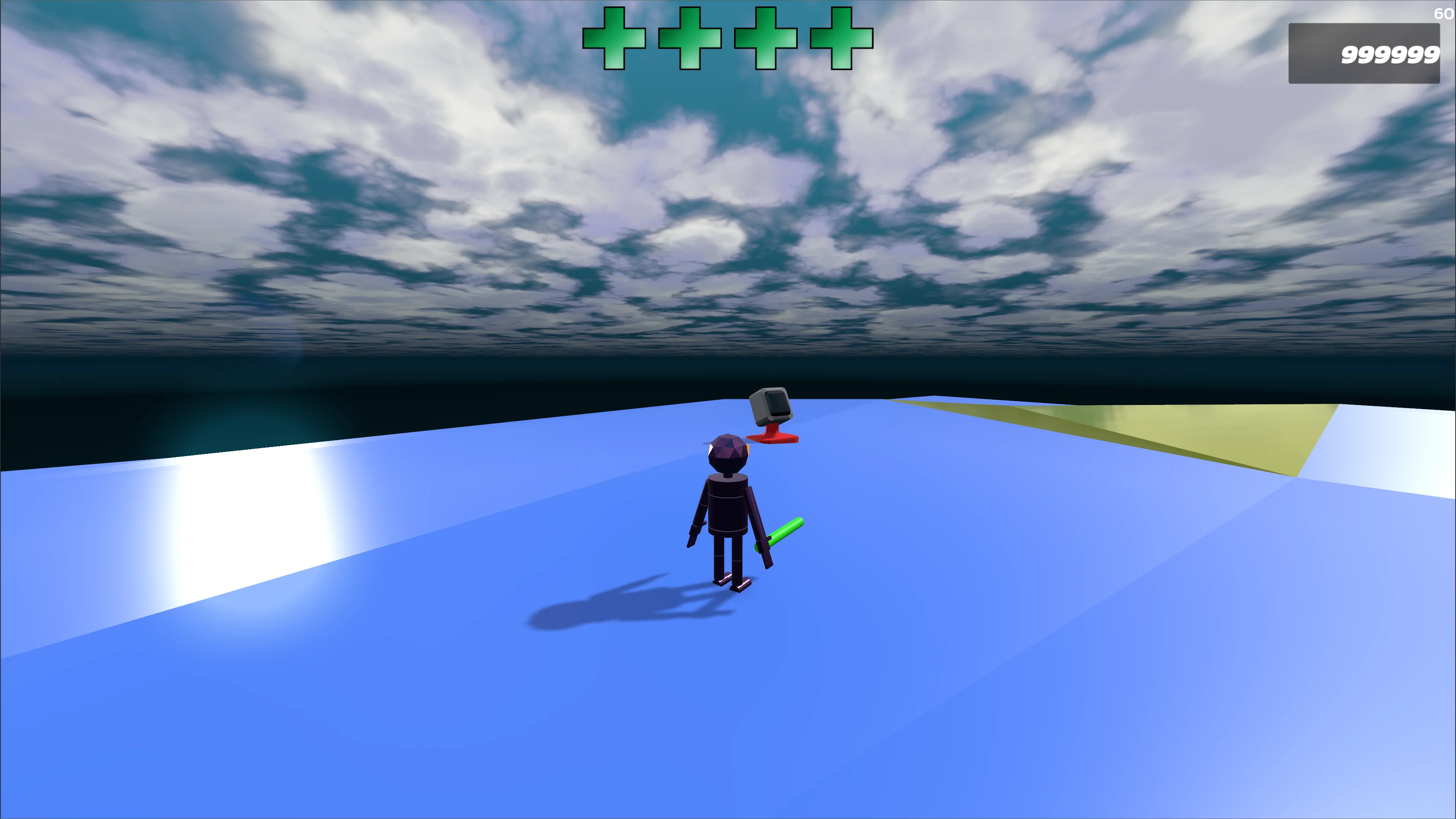 A panorama of the arena with a blue sky, white clouds, and an arena terminal