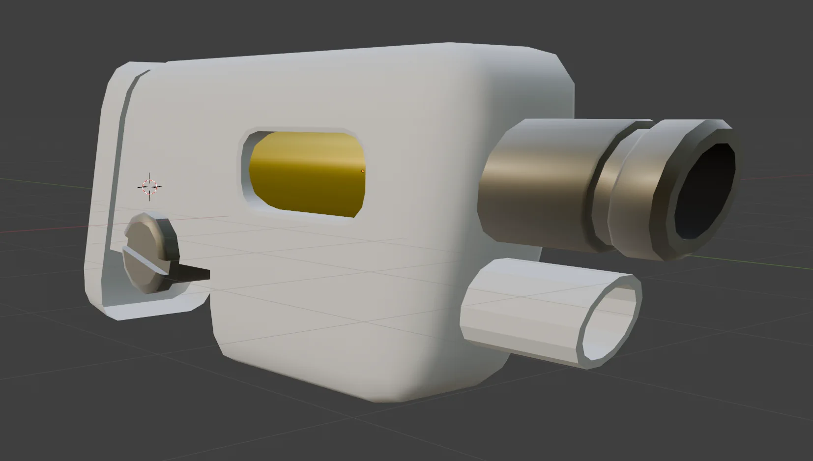 Front view at a new weapon with two barrels, a golden lead-up to the top barrel, and a bolt in the back