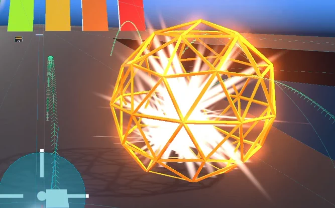 An icosphere-based explosion effect with white streaks in the middle of it