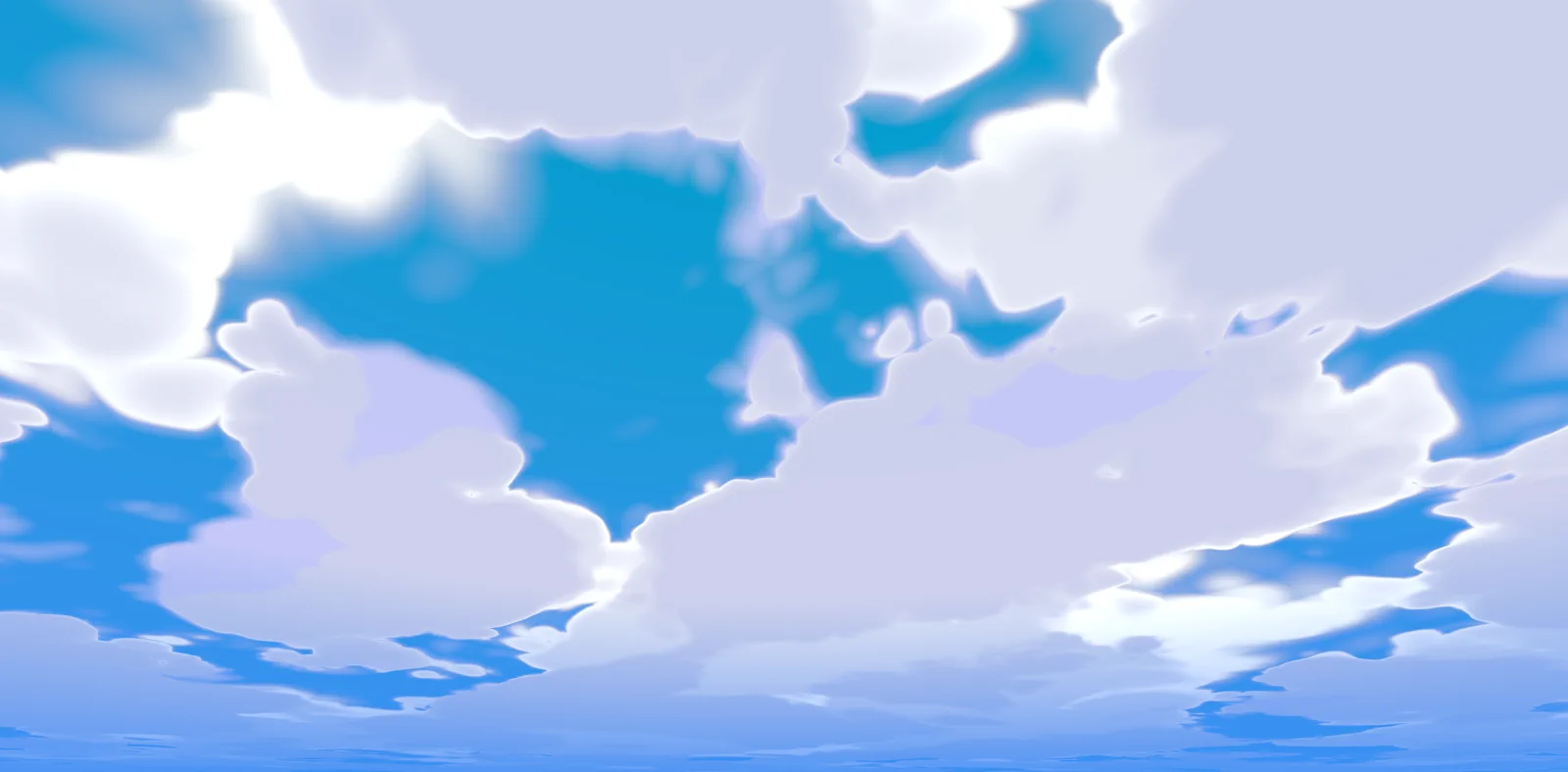 A bright blue sky and procedually generated white clouds
