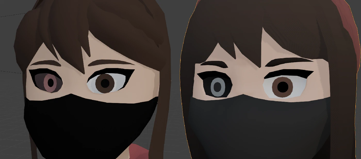 Close-up of Laura's eyes compared between versions. The new version has sharper and more defined eyes as well as eyelashes that extend further around the eyes