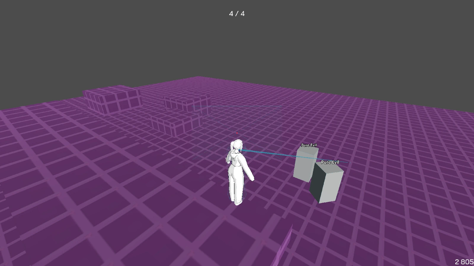Project N5 screenshot of Laura looking down at two cuboids