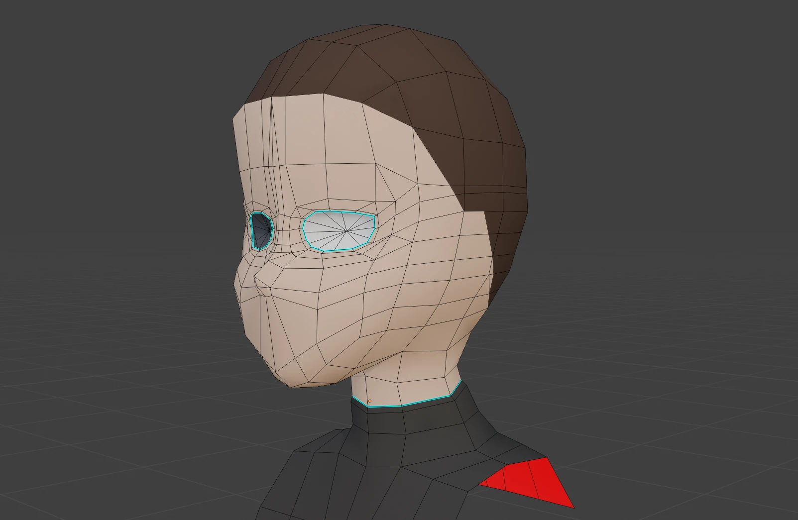 A bust in Blender, displayed in edit mode. The topology is messy because the vertices are not evenly distributed